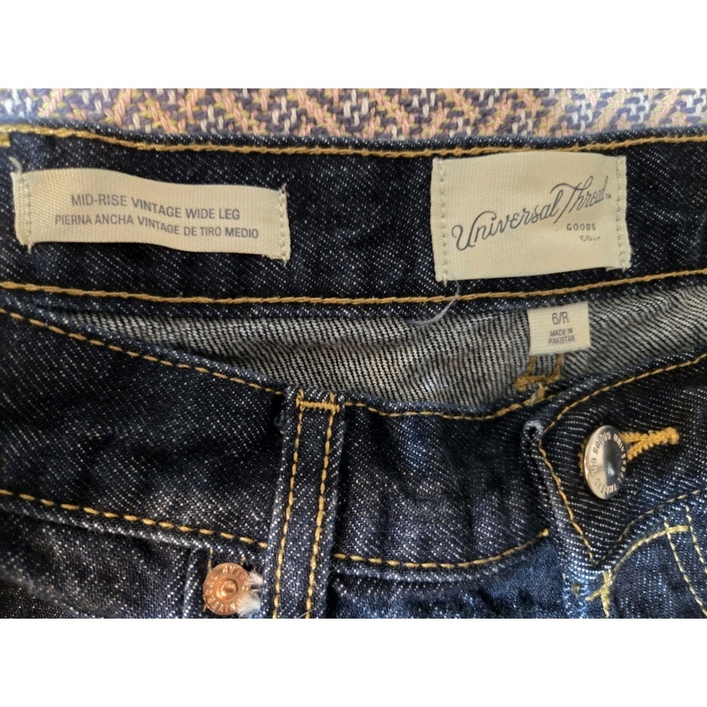Universal Thread Mid Rise Vintage Wide Leg Button Fly Dark Wash Jeans 6R - Picture 5 of 5